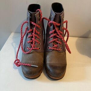 Brown Leather Boots with Pink Laces
